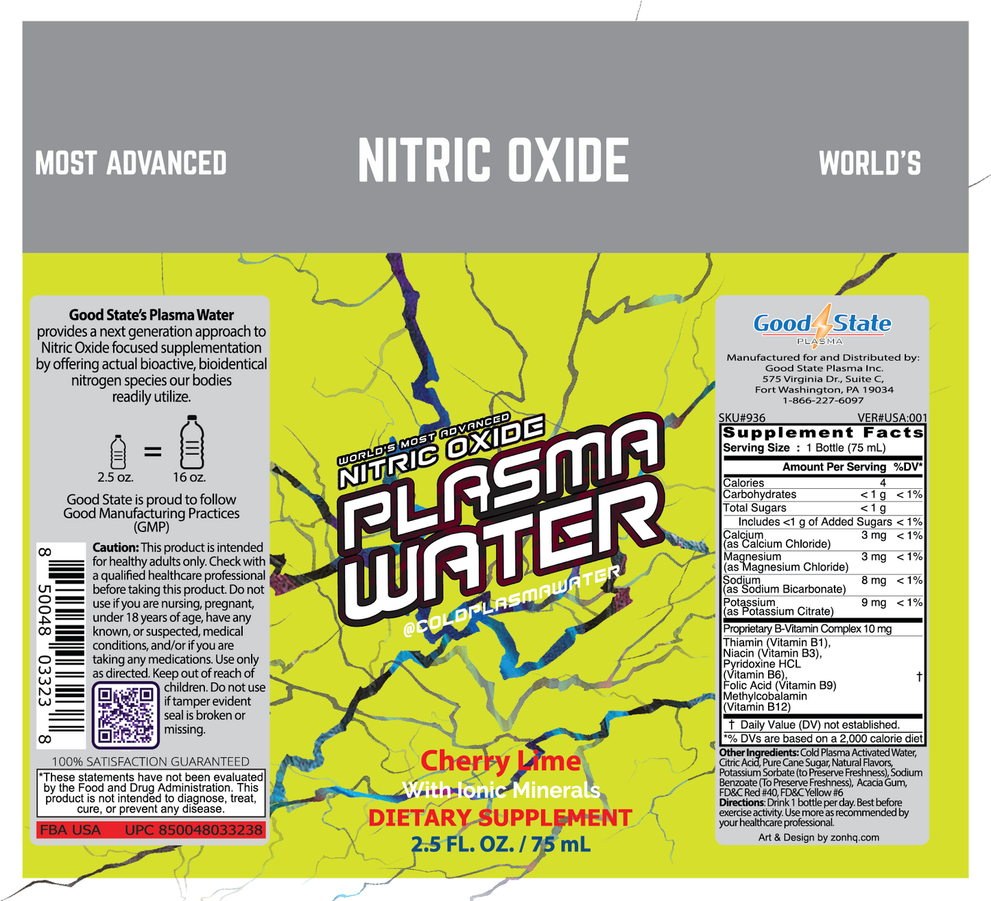 Ionic Plasma Water SHOT | Cold-Plasma | 2.5 oz. | Nitric Oxide | Plasma-Activated Water (PAW) | Cherry Lime